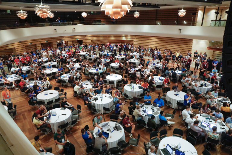 Contributor day tables at WordCamp Europe 2023