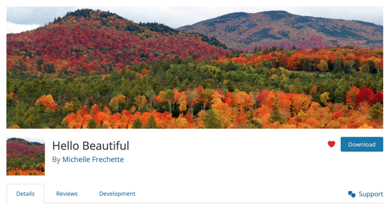 screenshot of the Hello Beautiful plugin page