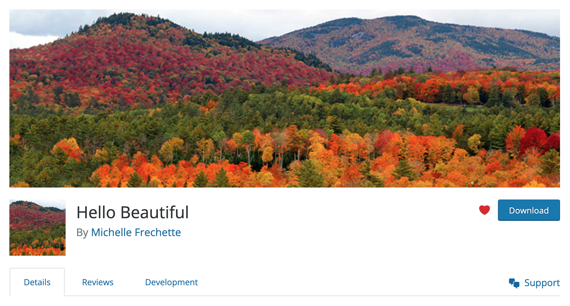 screenshot of the Hello Beautiful plugin page