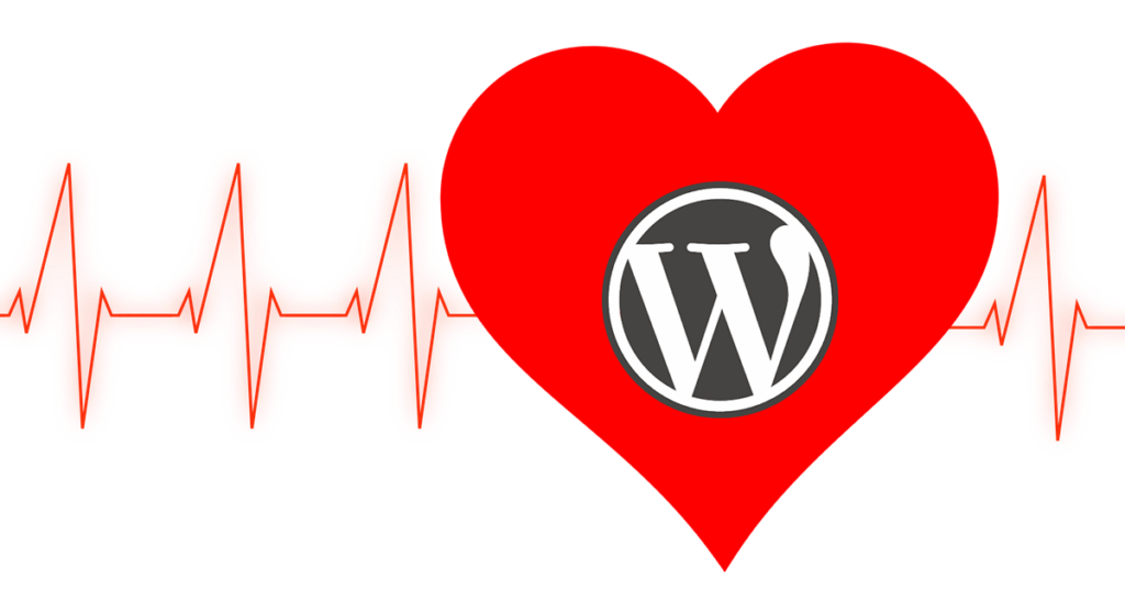 heartbeat with a heart and the WordPress logo