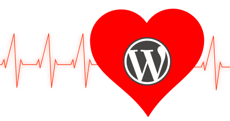 heartbeat with a heart and the WordPress logo