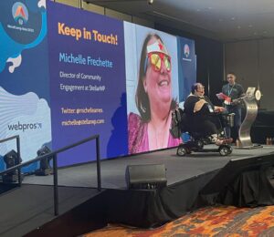 Michelle on the stage at WordCamp Asia