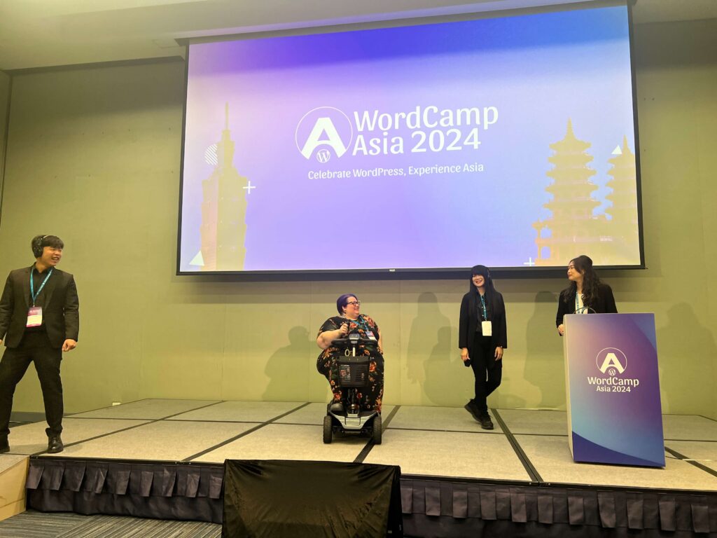 Michelle Frechette on stage at WordCamp Asia 2024
