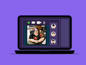 Michelle appearing on a zoom screen for an online meeting