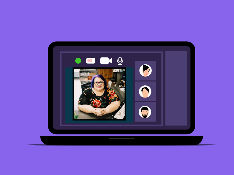 Michelle appearing on a zoom screen for an online meeting